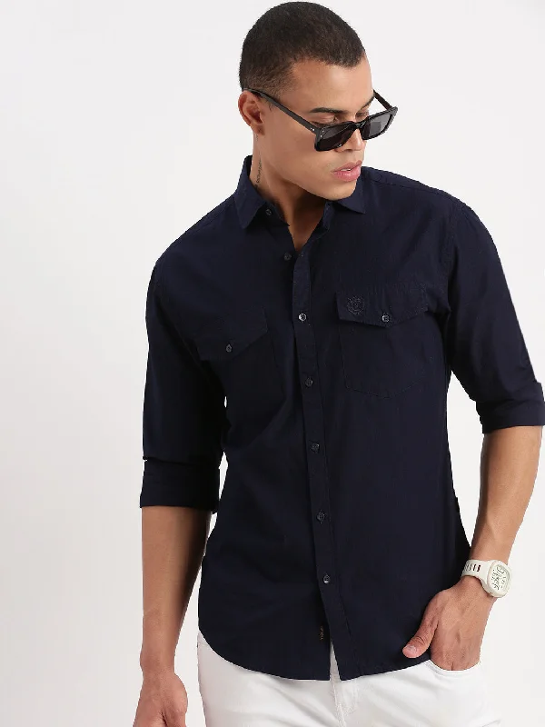 Men's Short - Sleeve Linen Casual Shirts in Light Khaki for a Breathable Summer OptionMen Solid Navy Blue Shirt Men's Short - Sleeve Linen Casual Shirts in Light Khaki for a Breathable Summer OptionMen Solid Navy Blue Shirt