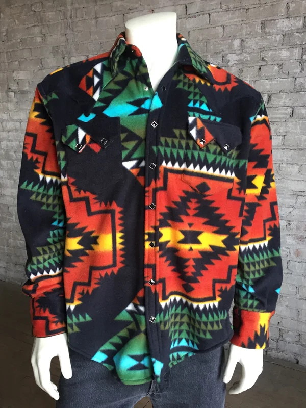 Plus Size Men's Striped Chambray Casual Shirts with a Spread Collar for a Preppy AppearanceRockmount Mens Black/Rust Fleece Native Pattern L/S Shirt Plus Size Men's Striped Chambray Casual Shirts with a Spread Collar for a Preppy AppearanceRockmount Mens Black/Rust Fleece Native Pattern L/S Shirt