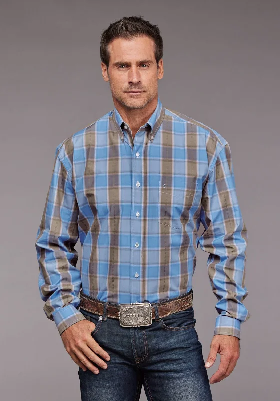 Men's Organic Cotton Casual Shirts with a Soft Handfeel for Everyday ComfortStetson Mens Chambray Dobby Plaid Blue 100% Cotton 1 Pkt L/S Shirt Men's Organic Cotton Casual Shirts with a Soft Handfeel for Everyday ComfortStetson Mens Chambray Dobby Plaid Blue 100% Cotton 1 Pkt L/S Shirt