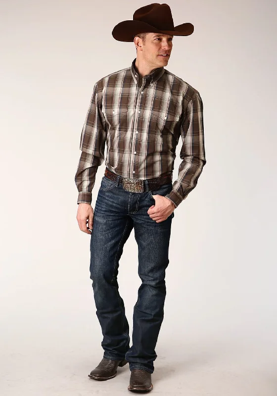 Men's Sustainable Recycled Material Casual Shirts for Eco - Conscious ConsumersRoper Mens Brown 100% Cotton Pinewood Plaid BD L/S Button Shirt Men's Sustainable Recycled Material Casual Shirts for Eco - Conscious ConsumersRoper Mens Brown 100% Cotton Pinewood Plaid BD L/S Button Shirt
