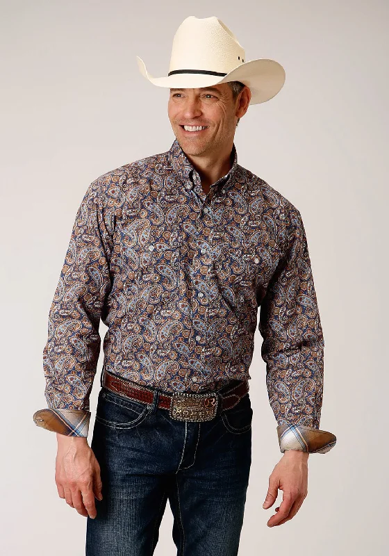 Men's Stretch - Fabric Casual Shirts in Navy Blue for a Comfortable and Flexible FitRoper Mens Blue 100% Cotton Country Paisley BD L/S Btn Shirt Men's Stretch - Fabric Casual Shirts in Navy Blue for a Comfortable and Flexible FitRoper Mens Blue 100% Cotton Country Paisley BD L/S Btn Shirt