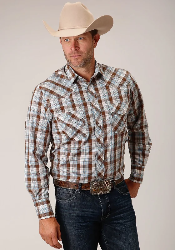 Men's Short - Sleeve Linen Casual Shirts in Light Khaki for a Breathable Summer OptionRoper Mens 55/45 Plaids Brown Cotton Blend L/S Shirt Men's Short - Sleeve Linen Casual Shirts in Light Khaki for a Breathable Summer OptionRoper Mens 55/45 Plaids Brown Cotton Blend L/S Shirt