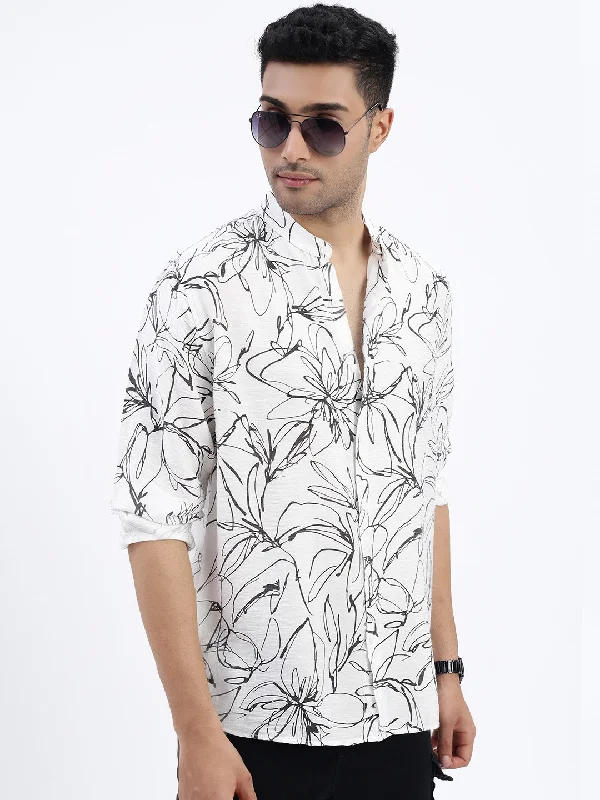 Men's Long - Line Oversized Casual Shirts in Dark Gray for a Relaxed and Modern LookMen White Floral Slim Fit Shirt Men's Long - Line Oversized Casual Shirts in Dark Gray for a Relaxed and Modern LookMen White Floral Slim Fit Shirt