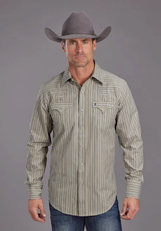 Men's Embroidered Detail Casual Shirts in Beige for a Touch of EleganceStetson Mens Ticking Dobby Stripe Brown 100% Cotton L/S Shirt Men's Embroidered Detail Casual Shirts in Beige for a Touch of EleganceStetson Mens Ticking Dobby Stripe Brown 100% Cotton L/S Shirt