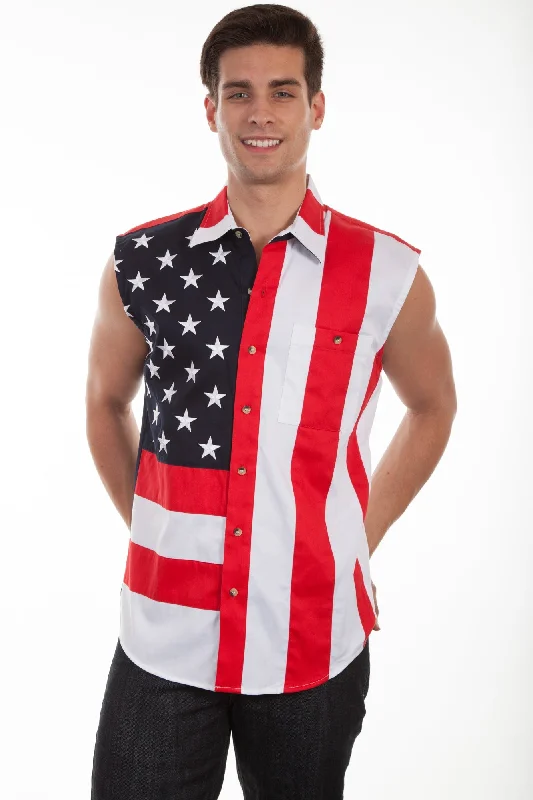 Men's Embroidered Detail Casual Shirts in Beige for a Touch of EleganceScully Mens USA Flag 100% Cotton Cutoff S/L Shirt Men's Embroidered Detail Casual Shirts in Beige for a Touch of EleganceScully Mens USA Flag 100% Cotton Cutoff S/L Shirt