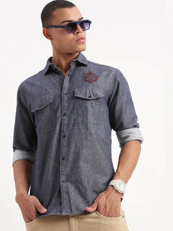 Men's Shearling - Lined Collar Casual Shirts in Brown for a Rustic and Warm AppealMen Solid Navy Blue Shirt Men's Shearling - Lined Collar Casual Shirts in Brown for a Rustic and Warm AppealMen Solid Navy Blue Shirt