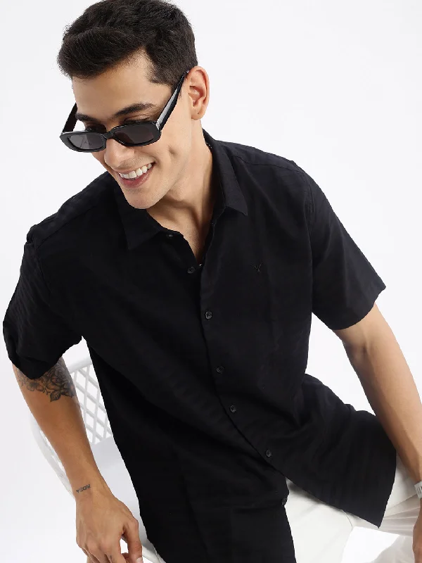 Men's Button - Down Oxford Casual Shirts in Crisp White for a Classic and Versatile StyleMen Spread Collar Solid Slim Fit Black Shirt Men's Button - Down Oxford Casual Shirts in Crisp White for a Classic and Versatile StyleMen Spread Collar Solid Slim Fit Black Shirt