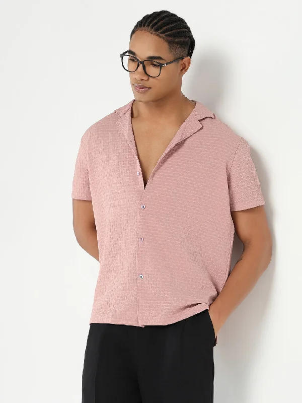 Men's Moisture - Wicking Performance Fabric Casual Shirts for Outdoor ActivitiesMen Pink Cuban Collar Solid Shirt Men's Moisture - Wicking Performance Fabric Casual Shirts for Outdoor ActivitiesMen Pink Cuban Collar Solid Shirt