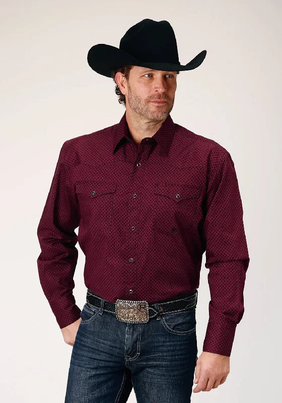 Men's Moisture - Wicking Performance Fabric Casual Shirts for Outdoor ActivitiesRoper Mens Four Leaf Foulard Red 100% Cotton L/S Shirt Men's Moisture - Wicking Performance Fabric Casual Shirts for Outdoor ActivitiesRoper Mens Four Leaf Foulard Red 100% Cotton L/S Shirt