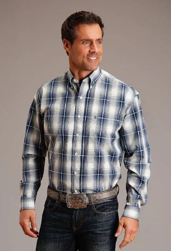Men's Linen Blend Casual Shirts with Roll - Up Sleeves for a Summer Beach LookStetson Mens Crystal Plaid Blue 100% Cotton L/S Shirt Men's Linen Blend Casual Shirts with Roll - Up Sleeves for a Summer Beach LookStetson Mens Crystal Plaid Blue 100% Cotton L/S Shirt