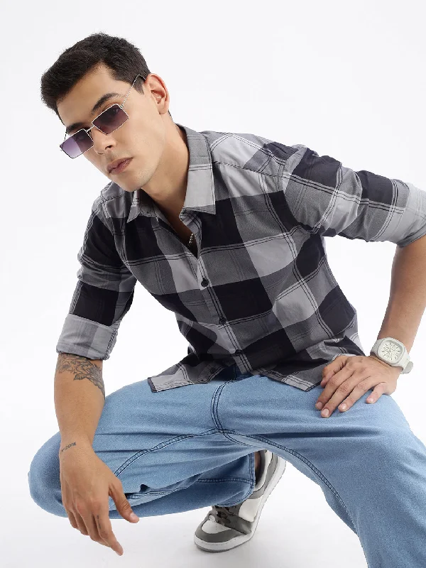 Men's Organic Cotton Casual Shirts with a Soft Handfeel for Everyday ComfortMen Spread Collar Checked Slim Fit Grey Shirt Men's Organic Cotton Casual Shirts with a Soft Handfeel for Everyday ComfortMen Spread Collar Checked Slim Fit Grey Shirt