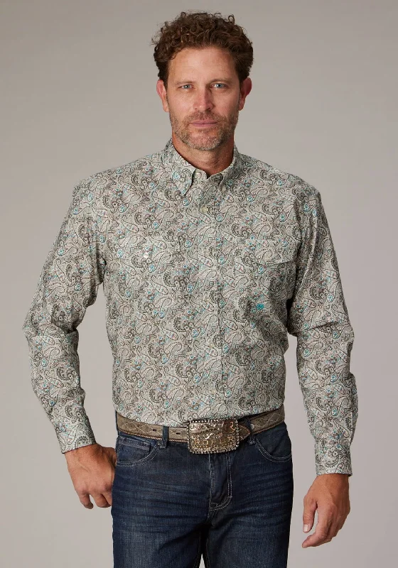 Men's Slim - Fit Printed Floral Casual Shirts in Pastel Colors for a Spring - Inspired VibeRoper Mens Sand Dune Paisley Brown 100% Cotton Button L/S Shirt Men's Slim - Fit Printed Floral Casual Shirts in Pastel Colors for a Spring - Inspired VibeRoper Mens Sand Dune Paisley Brown 100% Cotton Button L/S Shirt