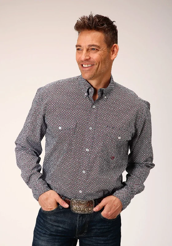 Plus Size Men's Striped Chambray Casual Shirts with a Spread Collar for a Preppy AppearanceRoper Mens Classic Geo Blue 100% Cotton L/S Shirt Plus Size Men's Striped Chambray Casual Shirts with a Spread Collar for a Preppy AppearanceRoper Mens Classic Geo Blue 100% Cotton L/S Shirt