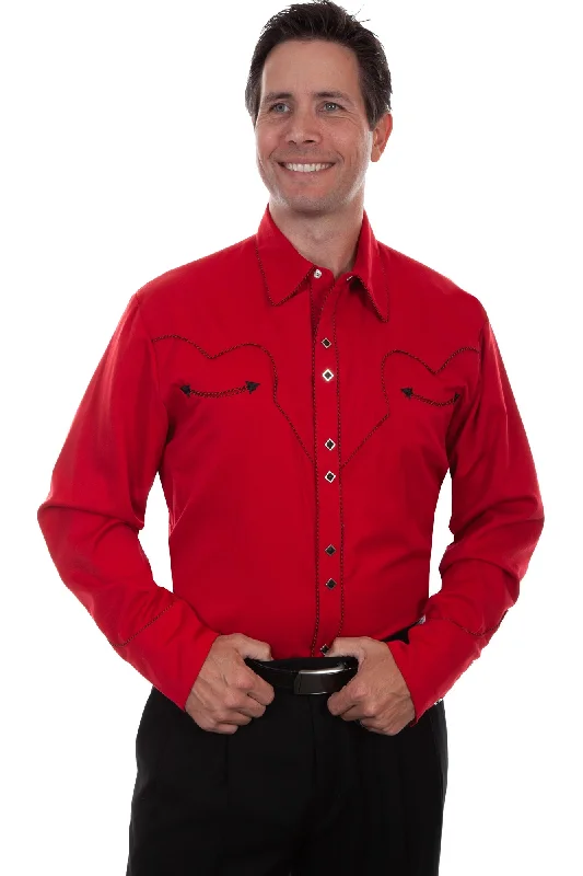 Men's Long - Line Oversized Casual Shirts in Dark Gray for a Relaxed and Modern LookScully Mens Crimson Poly/Rayon Candy Cane L/S Shirt