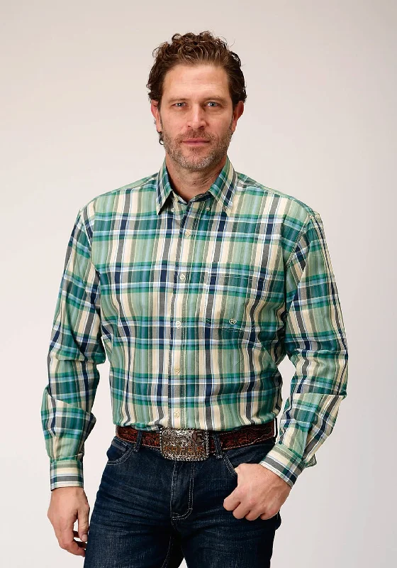 Men's Button - Down Oxford Casual Shirts in Crisp White for a Classic and Versatile StyleRoper Mens Ocean Plaid Blue 100% Cotton L/S Shirt