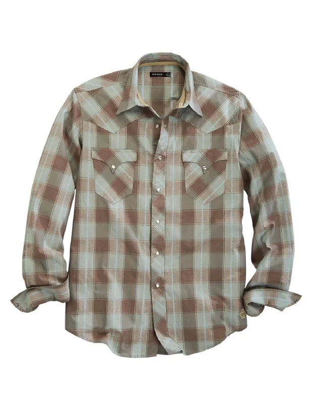 Men's Organic Cotton Casual Shirts with a Soft Handfeel for Everyday ComfortTin Haul Mens Sand Check Dobby Brown 100% Cotton L/S Shirt
