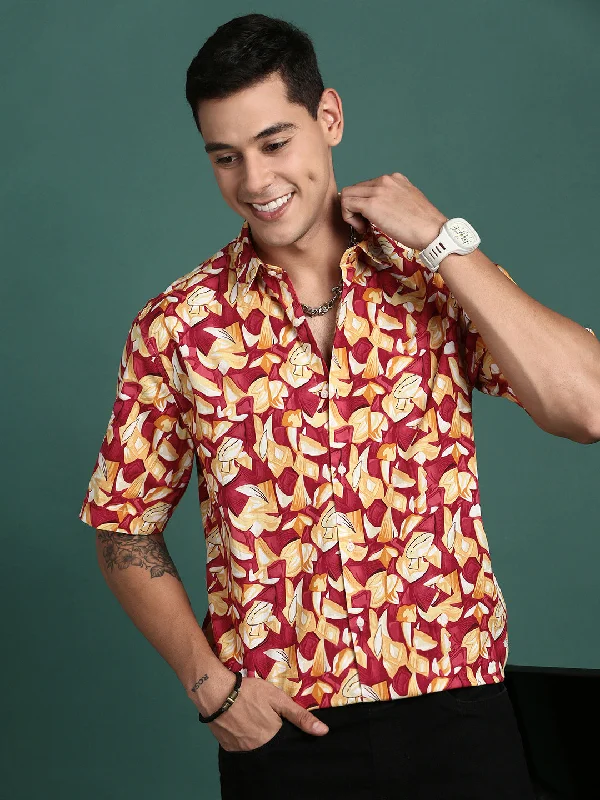 Men's Linen Blend Casual Shirts with Roll - Up Sleeves for a Summer Beach LookMen Abstract Multi Slim Fit Shirt Men's Linen Blend Casual Shirts with Roll - Up Sleeves for a Summer Beach LookMen Abstract Multi Slim Fit Shirt
