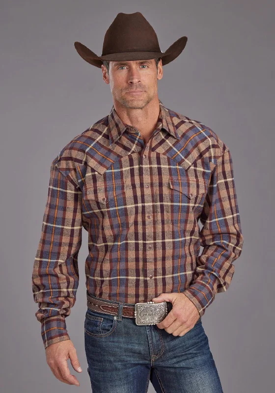 Plus Size Men's Striped Chambray Casual Shirts with a Spread Collar for a Preppy AppearanceStetson Mens Brushed Twill Plaid Brown 100% Cotton L/S Shirt Plus Size Men's Striped Chambray Casual Shirts with a Spread Collar for a Preppy AppearanceStetson Mens Brushed Twill Plaid Brown 100% Cotton L/S Shirt
