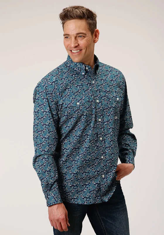 Men's Organic Cotton Casual Shirts with a Soft Handfeel for Everyday ComfortRoper Mens Teal 100% Cotton Purple Sage Paisley BD L/S Btn Shirt Men's Organic Cotton Casual Shirts with a Soft Handfeel for Everyday ComfortRoper Mens Teal 100% Cotton Purple Sage Paisley BD L/S Btn Shirt