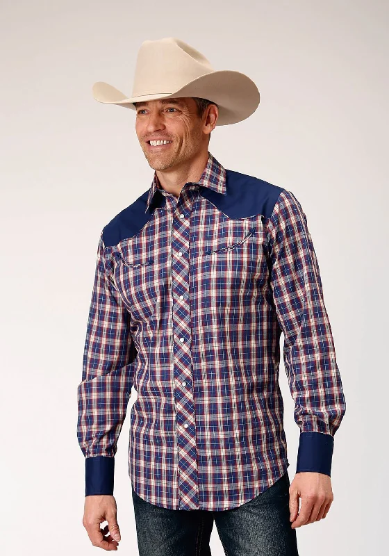 Men's Sustainable Recycled Material Casual Shirts for Eco - Conscious ConsumersRoper Mens Cream Plaid Blue Cotton Blend L/S Shirt Men's Sustainable Recycled Material Casual Shirts for Eco - Conscious ConsumersRoper Mens Cream Plaid Blue Cotton Blend L/S Shirt