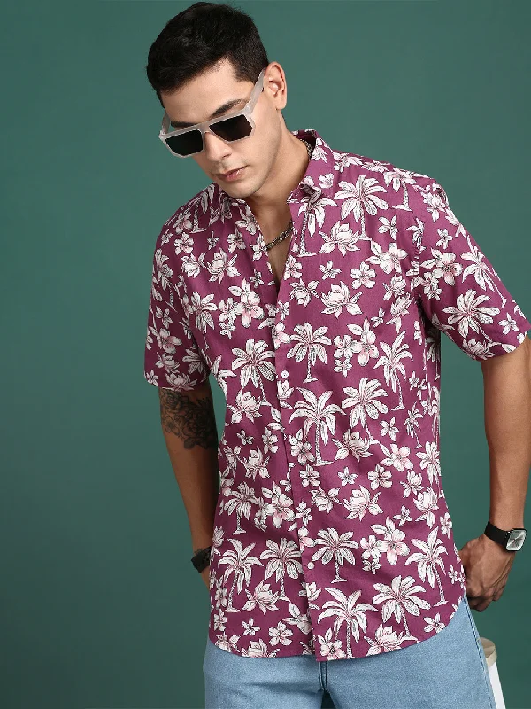 Men's Thermal - Lined Casual Shirts in Black for Added Warmth in Cold WeatherMen Floral Pink Slim Fit Shirt Men's Thermal - Lined Casual Shirts in Black for Added Warmth in Cold WeatherMen Floral Pink Slim Fit Shirt
