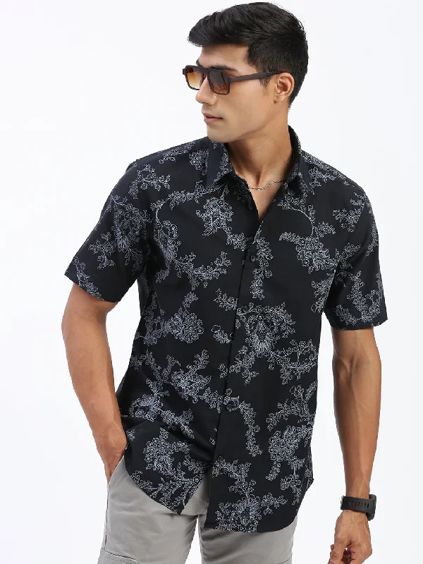 Men's Long - Line Oversized Casual Shirts in Dark Gray for a Relaxed and Modern LookMen Floral Black Slim Fit Shirt Men's Long - Line Oversized Casual Shirts in Dark Gray for a Relaxed and Modern LookMen Floral Black Slim Fit Shirt