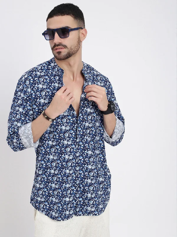 Men's Sustainable Recycled Material Casual Shirts for Eco - Conscious ConsumersMen Navy Blue Printed Slim Fit Shirt Men's Sustainable Recycled Material Casual Shirts for Eco - Conscious ConsumersMen Navy Blue Printed Slim Fit Shirt