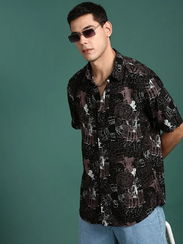 Men's Linen Blend Casual Shirts with Roll - Up Sleeves for a Summer Beach LookMen Graphic Black Slim Fit Shirt Men's Linen Blend Casual Shirts with Roll - Up Sleeves for a Summer Beach LookMen Graphic Black Slim Fit Shirt