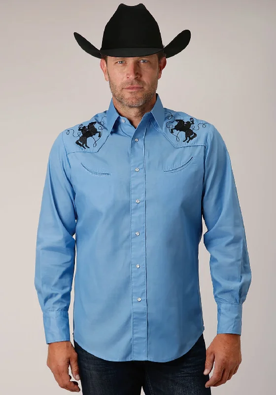 Men's Stretch - Fabric Casual Shirts in Navy Blue for a Comfortable and Flexible FitRoper Mens Solid Broadcloth Heritage Blue Cotton Blend L/S Shirt Men's Stretch - Fabric Casual Shirts in Navy Blue for a Comfortable and Flexible FitRoper Mens Solid Broadcloth Heritage Blue Cotton Blend L/S Shirt
