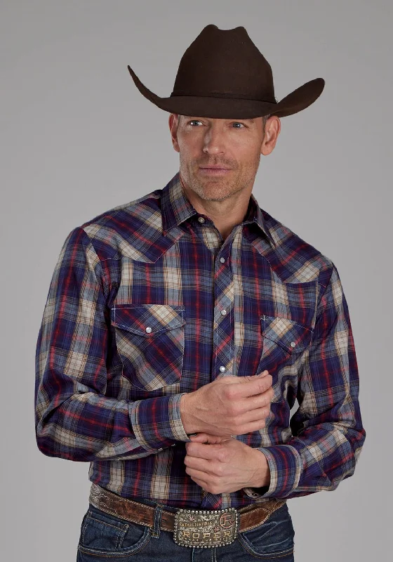 Men's Organic Cotton Casual Shirts with a Soft Handfeel for Everyday ComfortRoper Mens 2103 Plaid Navy/Red Cotton Blend L/S Shirt Men's Organic Cotton Casual Shirts with a Soft Handfeel for Everyday ComfortRoper Mens 2103 Plaid Navy/Red Cotton Blend L/S Shirt