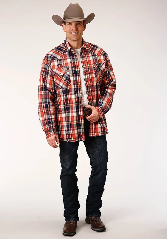 Plus Size Men's Plaid Flannel Casual Shirts in Earth Tones for a Cozy Fall OutfitRoper Mens Sherpa Jacket Orange 100% Cotton L/S Shirt Plus Size Men's Plaid Flannel Casual Shirts in Earth Tones for a Cozy Fall OutfitRoper Mens Sherpa Jacket Orange 100% Cotton L/S Shirt