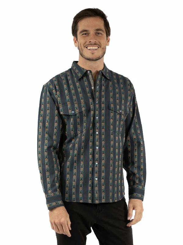 Men's Shearling - Lined Collar Casual Shirts in Brown for a Rustic and Warm AppealScully Mens Jacquard Stripe Navy 100% Cotton L/S Shirt