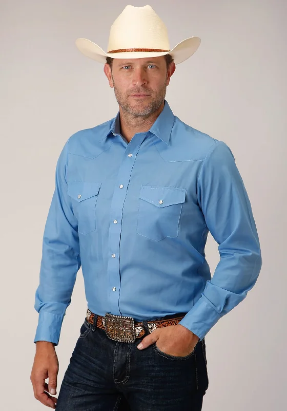 Men's Slim - Fit Printed Floral Casual Shirts in Pastel Colors for a Spring - Inspired VibeRoper Mens Solid Broadcloth Heritage Blue Cotton Blend L/S Shirt Men's Slim - Fit Printed Floral Casual Shirts in Pastel Colors for a Spring - Inspired VibeRoper Mens Solid Broadcloth Heritage Blue Cotton Blend L/S Shirt