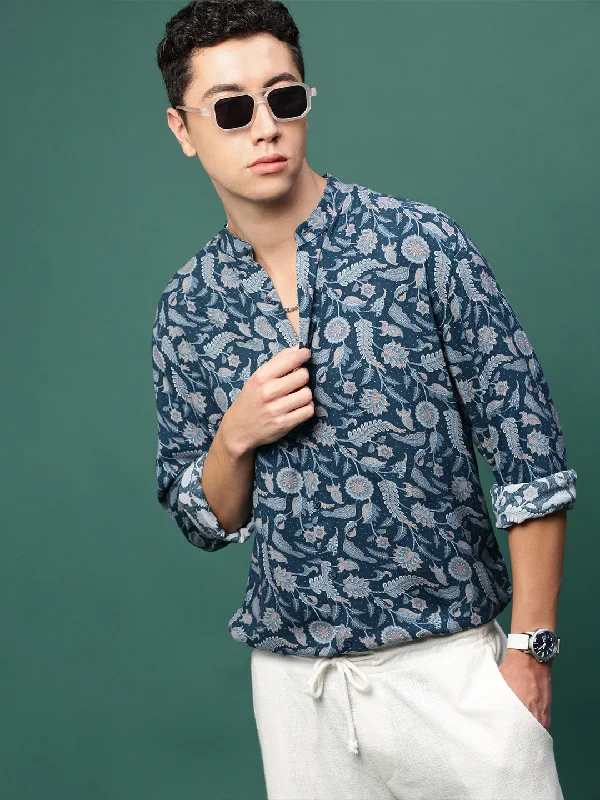 Men's Stretch - Fabric Casual Shirts in Navy Blue for a Comfortable and Flexible FitMen Teal Graphic Slim Fit Shirt Men's Stretch - Fabric Casual Shirts in Navy Blue for a Comfortable and Flexible FitMen Teal Graphic Slim Fit Shirt