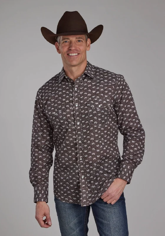 Men's Wrinkle - Resistant Polyester Blend Casual Shirts for Easy Travel and MaintenanceRoper Mens Floral Print Brown/Cream Cotton Blend L/S Shirt Men's Wrinkle - Resistant Polyester Blend Casual Shirts for Easy Travel and MaintenanceRoper Mens Floral Print Brown/Cream Cotton Blend L/S Shirt