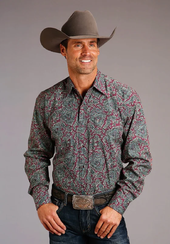 Men's Tailored Fit Checkered Casual Shirts in Multicolor for a Smart - Casual EnsembleStetson Mens Wine 100% Cotton Merlot Paisley L/S Shirt