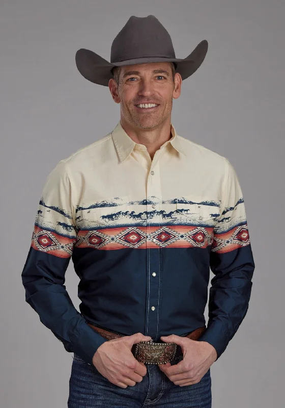 Men's Distressed Denim Casual Shirts with Frayed Edges for a Trendy and Rugged LookRoper Mens Open Range Border Blue/White 100% Cotton L/S Shirt Men's Distressed Denim Casual Shirts with Frayed Edges for a Trendy and Rugged LookRoper Mens Open Range Border Blue/White 100% Cotton L/S Shirt