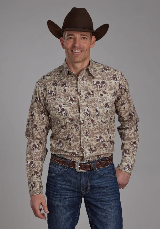 Men's Organic Cotton Casual Shirts with a Soft Handfeel for Everyday ComfortRoper Mens Brushstroke Cowboys Brown 100% Cotton L/S Shirt Men's Organic Cotton Casual Shirts with a Soft Handfeel for Everyday ComfortRoper Mens Brushstroke Cowboys Brown 100% Cotton L/S Shirt