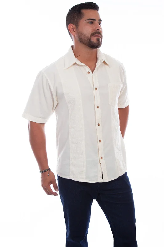Plus Size Men's Striped Chambray Casual Shirts with a Spread Collar for a Preppy AppearanceScully Mens Distressed Ivory 100% Cotton Calypso S/S Shirt Plus Size Men's Striped Chambray Casual Shirts with a Spread Collar for a Preppy AppearanceScully Mens Distressed Ivory 100% Cotton Calypso S/S Shirt