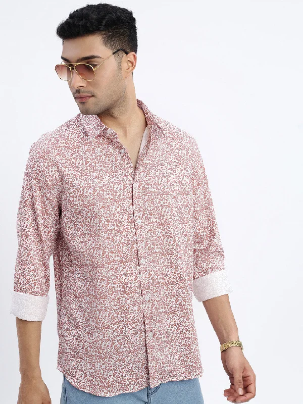 Men's Sustainable Recycled Material Casual Shirts for Eco - Conscious ConsumersMen Brown Micro Print Slim Fit Shirt Men's Sustainable Recycled Material Casual Shirts for Eco - Conscious ConsumersMen Brown Micro Print Slim Fit Shirt