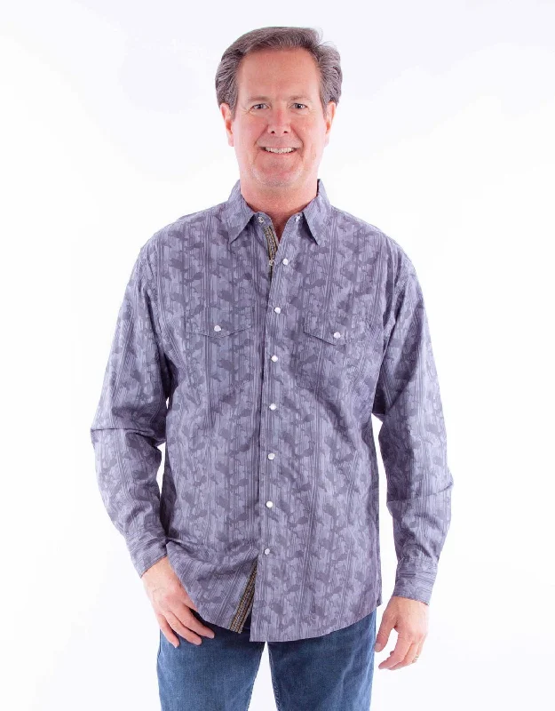 Men's Tailored Fit Checkered Casual Shirts in Multicolor for a Smart - Casual EnsembleScully Mens Signature Camo Print Grey 100% Cotton L/S Shirt Men's Tailored Fit Checkered Casual Shirts in Multicolor for a Smart - Casual EnsembleScully Mens Signature Camo Print Grey 100% Cotton L/S Shirt