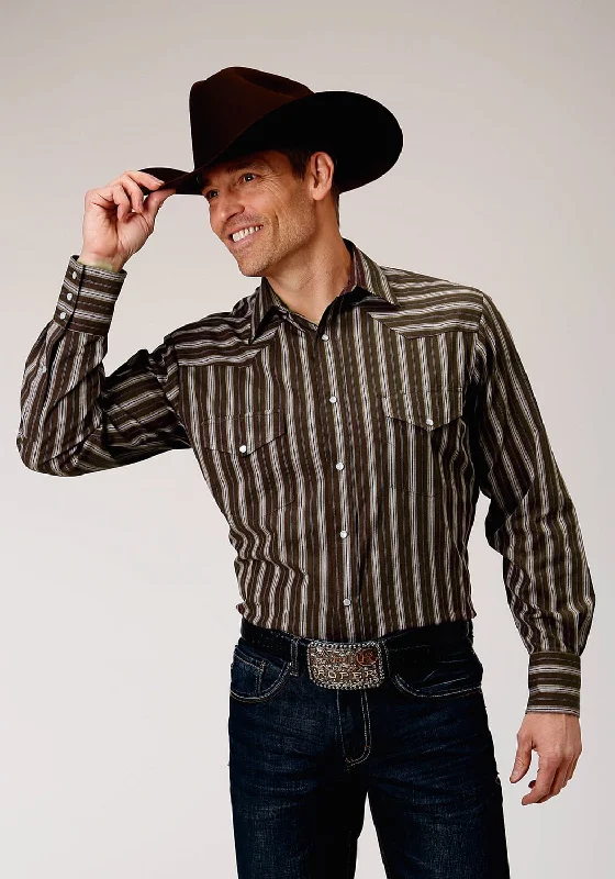 Men's Stretch - Fabric Casual Shirts in Navy Blue for a Comfortable and Flexible FitRoper Mens Chocolate Stripe Brown Cotton Blend L/S Shirt Men's Stretch - Fabric Casual Shirts in Navy Blue for a Comfortable and Flexible FitRoper Mens Chocolate Stripe Brown Cotton Blend L/S Shirt