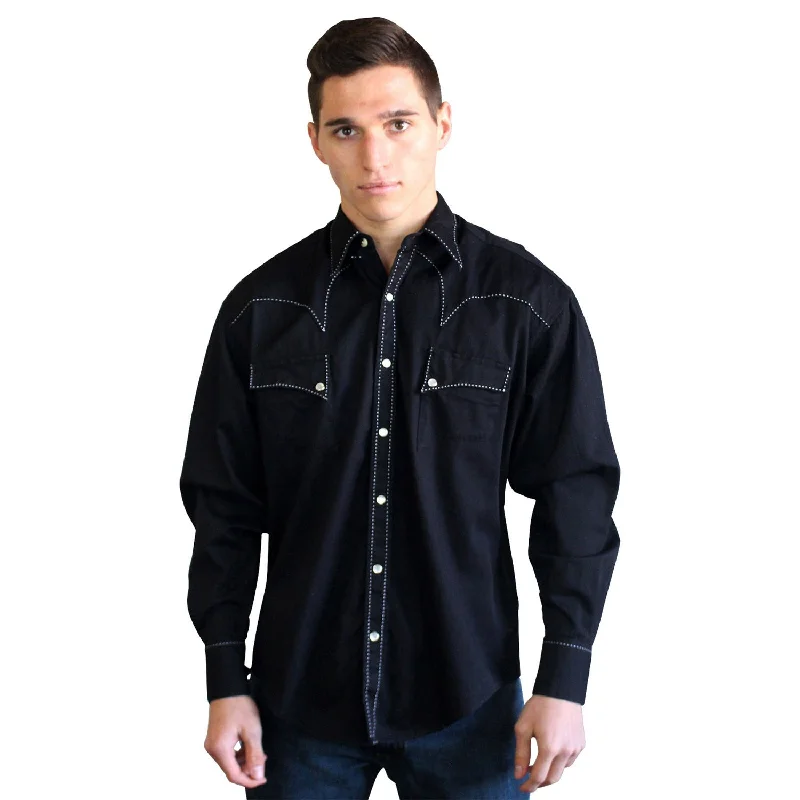 Plus Size Men's Striped Chambray Casual Shirts with a Spread Collar for a Preppy AppearanceRockmount Mens Black 100% Cotton Classic Quarter Horse L/S Shirt Plus Size Men's Striped Chambray Casual Shirts with a Spread Collar for a Preppy AppearanceRockmount Mens Black 100% Cotton Classic Quarter Horse L/S Shirt