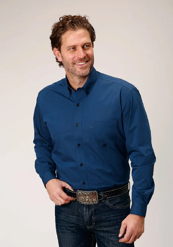 Men's Organic Cotton Casual Shirts with a Soft Handfeel for Everyday ComfortRoper Mens Black Fill Solid Blue 100% Cotton L/S Shirt Men's Organic Cotton Casual Shirts with a Soft Handfeel for Everyday ComfortRoper Mens Black Fill Solid Blue 100% Cotton L/S Shirt