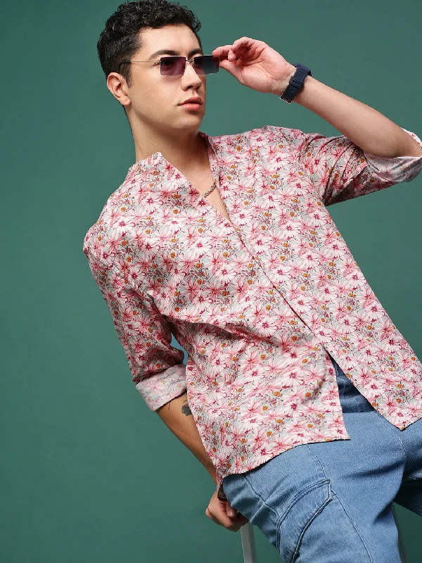 Men's Organic Cotton Casual Shirts with a Soft Handfeel for Everyday ComfortMen Pink Floral Slim Fit Shirt Men's Organic Cotton Casual Shirts with a Soft Handfeel for Everyday ComfortMen Pink Floral Slim Fit Shirt