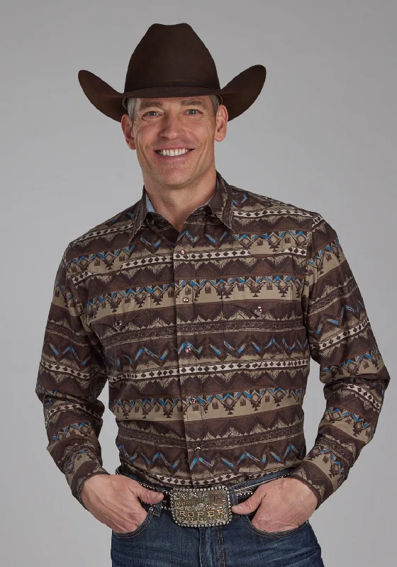 Men's Short - Sleeve Linen Casual Shirts in Light Khaki for a Breathable Summer OptionRoper Mens Distressed Aztec Brown 100% Cotton L/S Shirt Men's Short - Sleeve Linen Casual Shirts in Light Khaki for a Breathable Summer OptionRoper Mens Distressed Aztec Brown 100% Cotton L/S Shirt