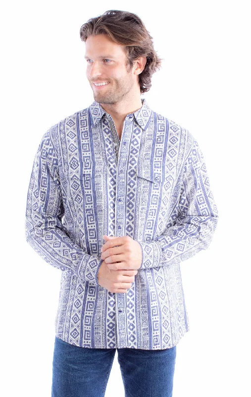 Men's Thermal - Lined Casual Shirts in Black for Added Warmth in Cold WeatherScully Mens Kantha Signature Blue 100% Cotton L/S Shirt Men's Thermal - Lined Casual Shirts in Black for Added Warmth in Cold WeatherScully Mens Kantha Signature Blue 100% Cotton L/S Shirt