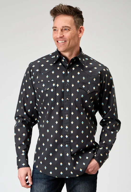 Men's Stretch - Fabric Casual Shirts in Navy Blue for a Comfortable and Flexible FitRoper Mens 1897 Ombre Aztec Black 100% Cotton L/S Shirt Men's Stretch - Fabric Casual Shirts in Navy Blue for a Comfortable and Flexible FitRoper Mens 1897 Ombre Aztec Black 100% Cotton L/S Shirt