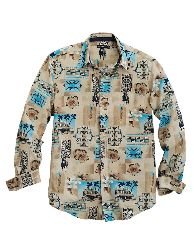 Men's Long - Line Oversized Casual Shirts in Dark Gray for a Relaxed and Modern LookTin Haul Mens 1953 Tiki Blue 100% Cotton L/S Shirt Men's Long - Line Oversized Casual Shirts in Dark Gray for a Relaxed and Modern LookTin Haul Mens 1953 Tiki Blue 100% Cotton L/S Shirt
