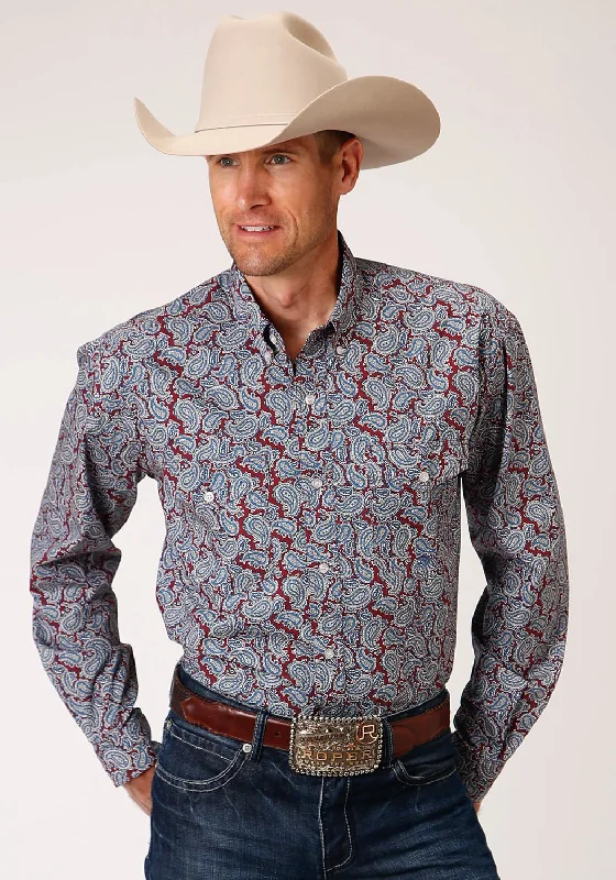 Plus Size Men's Striped Chambray Casual Shirts with a Spread Collar for a Preppy AppearanceRoper Mens Wine 100% Cotton Liberty Paisley BD L/S Btn Shirt Plus Size Men's Striped Chambray Casual Shirts with a Spread Collar for a Preppy AppearanceRoper Mens Wine 100% Cotton Liberty Paisley BD L/S Btn Shirt